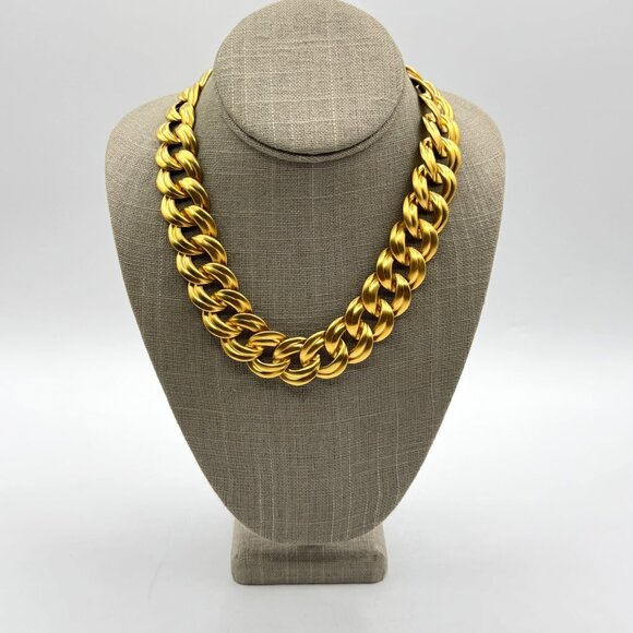 Chunky Wide Link Matte Gold Tone Choker Necklace - Picture 1 of 5